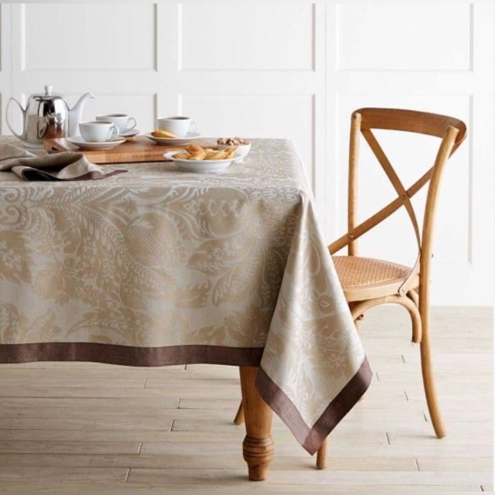 Williams Sonoma Beige and Brown Floral Jacquard Tablecloth